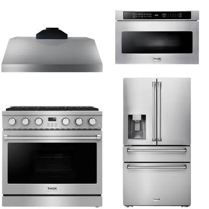 THOR Contemporary Package - 36" Gas Range, Range Hood, Refrigerator and Microwave, THOR-AP-ARG36-A66