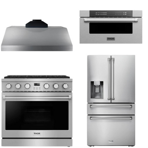THOR Contemporary Package - 36" Gas Range, Range Hood, Refrigerator and Microwave, THOR-AP-ARG36-A67
