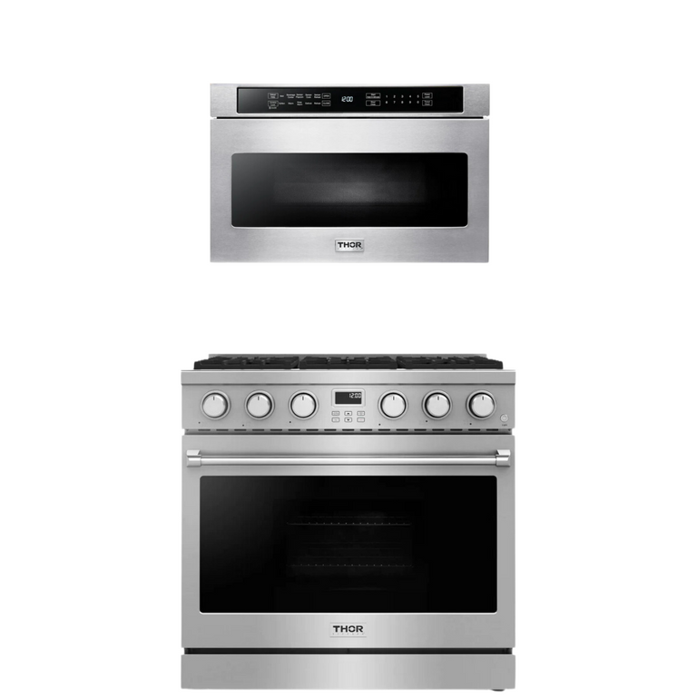 Thor Contemporary Package - 36" Gas Range and Microwave, Thor-AP-ARG36-A7