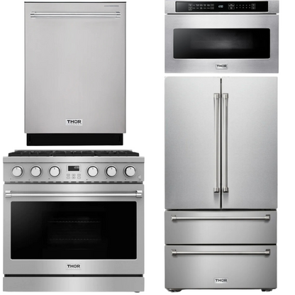 THOR Contemporary Package - 36" Gas Range, Refrigerator, Dishwasher and Microwave, THOR-AP-ARG36-A74