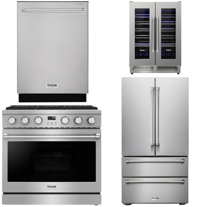 THOR Contemporary Package - 36" Gas Range, Refrigerator, Dishwasher and Wine Cooler, THOR-AP-ARG36-A80