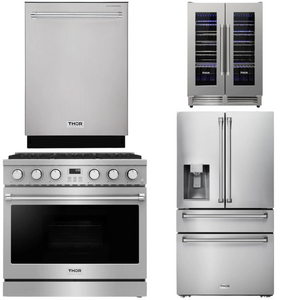THOR Contemporary Package - 36" Gas Range, Refrigerator, Dishwasher and Wine Cooler, THOR-AP-ARG36-A82