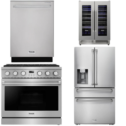 THOR Contemporary Package - 36" Gas Range, Refrigerator, Dishwasher and Wine Cooler, THOR-AP-ARG36-A82