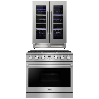 THOR Contemporary Package - 36" Gas Range and Wine Cooler, THOR-AP-ARG36-A9