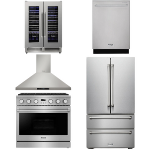 THOR Contemporary Package - 36" Gas Range, Range Hood, Refrigerator, Dishwasher and Wine Cooler, THOR-AP-ARG36LP-B100