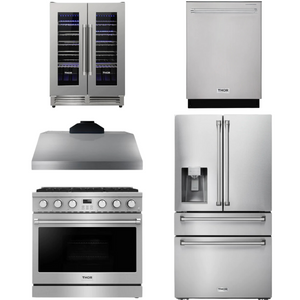 THOR Contemporary Package - 36" Gas Range, Range Hood, Refrigerator, Dishwasher and Wine Cooler, THOR-AP-ARG36LP-B106