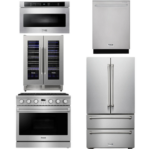 THOR Contemporary Package - 36" Gas Range, Refrigerator, Dishwasher, Microwave and Wine Cooler, THOR-AP-ARG36LP-B125