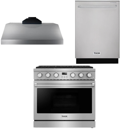 THOR Contemporary Package - 36" Gas Range, Range Hood and Dishwasher, THOR-AP-ARG36LP-B13