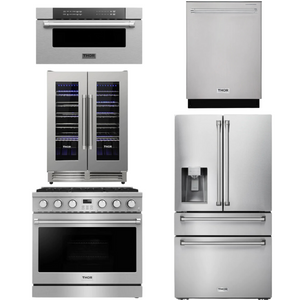 THOR Contemporary Package - 36" Gas Range, Refrigerator, Dishwasher, Microwave and Wine Cooler, THOR-AP-ARG36LP-B130
