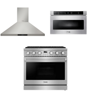 THOR Contemporary Package - 36" Gas Range, Range Hood and Microwave, THOR-AP-ARG36LP-B18