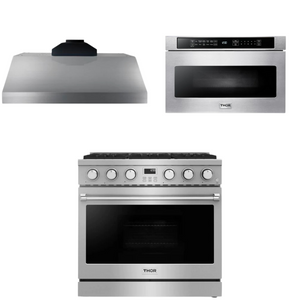THOR Contemporary Package - 36" Gas Range, Range Hood and Microwave, THOR-AP-ARG36LP-B20
