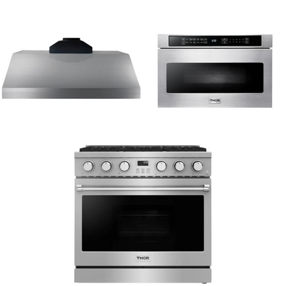 THOR Contemporary Package - 36" Gas Range, Range Hood and Microwave, THOR-AP-ARG36LP-B20