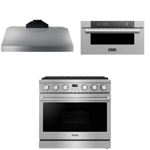 THOR Contemporary Package - 36" Gas Range, Range Hood and Microwave, THOR-AP-ARG36LP-B21