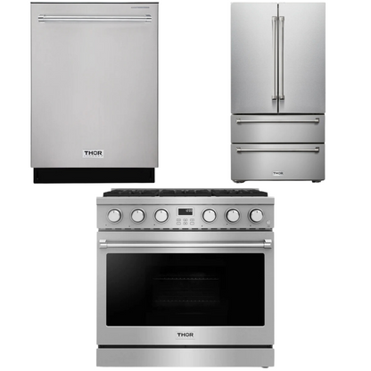 THOR Contemporary Package - 36" Gas Range, Refrigerator and Dishwasher, THOR-AP-ARG36LP-B25
