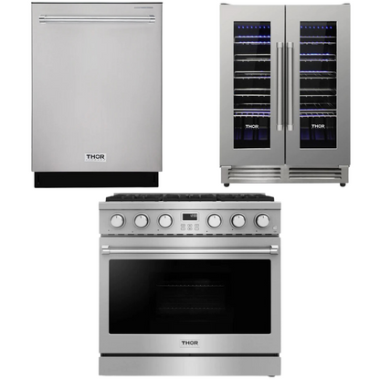 THOR Contemporary Package - 36" Gas Range, Dishwasher and Wine Cooler, THOR-AP-ARG36LP-B33