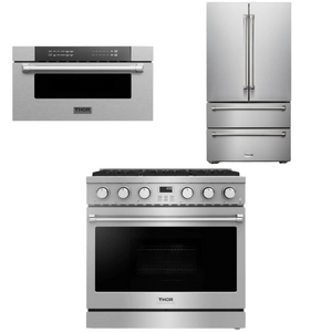 THOR Contemporary Package - 36" Gas Range, Refrigerator and Microwave, THOR-AP-ARG36LP-B35