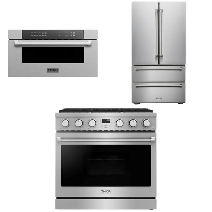 THOR Contemporary Package - 36" Gas Range, Refrigerator and Microwave, THOR-AP-ARG36LP-B35