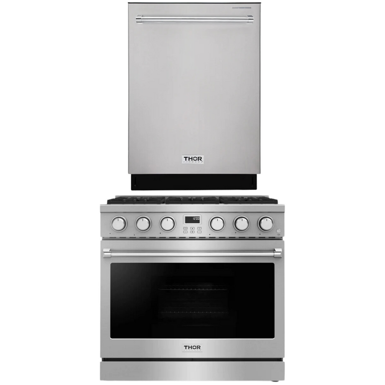 Thor Contemporary Package - 36" Gas Range and Dishwasher, Thor-AP-ARG36LP-B4
