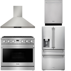 THOR Contemporary Package - 36" Gas Range, Range Hood, Refrigerator and Dishwasher, THOR-AP-ARG36LP-B43