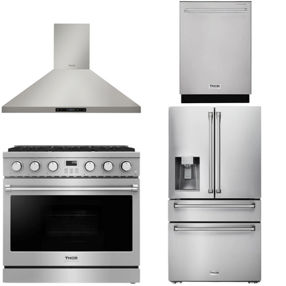 THOR Contemporary Package - 36" Gas Range, Range Hood, Refrigerator and Dishwasher, THOR-AP-ARG36LP-B43