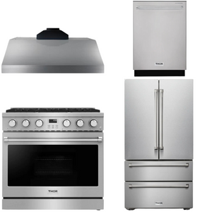THOR Contemporary Package - 36" Gas Range, Range Hood, Refrigerator and Dishwasher, THOR-AP-ARG36LP-B45