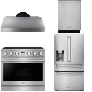 THOR Contemporary Package - 36" Gas Range, Range Hood, Refrigerator and Dishwasher, THOR-AP-ARG36LP-B47