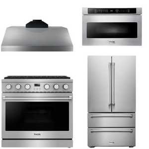 THOR Contemporary Package - 36" Gas Range, Range Hood, Refrigerator and Microwave, THOR-AP-ARG36LP-B64