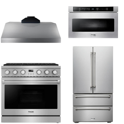 THOR Contemporary Package - 36" Gas Range, Range Hood, Refrigerator and Microwave, THOR-AP-ARG36LP-B64