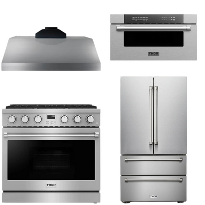 THOR Contemporary Package - 36" Gas Range, Range Hood, Refrigerator and Microwave, THOR-AP-ARG36LP-B65