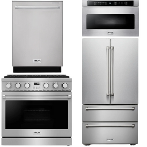 THOR Contemporary Package - 36" Gas Range, Refrigerator, Dishwasher and Microwave, THOR-AP-ARG36LP-B74