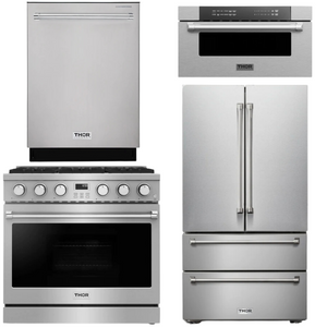 THOR Contemporary Package - 36" Gas Range, Refrigerator, Dishwasher and Microwave, THOR-AP-ARG36LP-B75