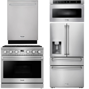 THOR Contemporary Package - 36" Gas Range, Refrigerator, Dishwasher and Microwave, THOR-AP-ARG36LP-B78