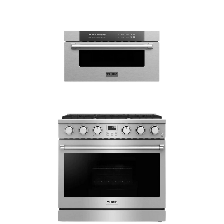 Thor Contemporary Package - 36" Gas Range and Microwave, Thor-AP-ARG36LP-B8