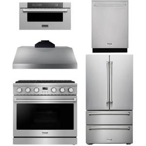 THOR Contemporary Package - 36" Gas Range, Range Hood, Refrigerator, Dishwasher and Microwave, THOR-AP-ARG36LP-B94