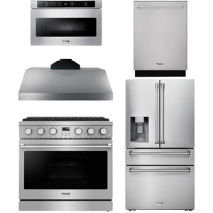 THOR Contemporary Package - 36" Gas Range, Range Hood, Refrigerator, Dishwasher and Microwave, THOR-AP-ARG36LP-B97