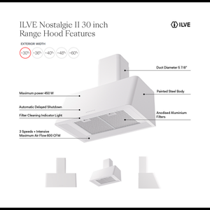 ILVE Nostalgie II 30-Inch Chimney Wall-Mount Ducted Range Hood, 600 CFM, RAL, UAG30RA