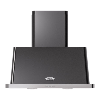 ILVE Majestic II 36-Inch Chimney Wall-Mount Ducted Range Hood, 600 CFM, Glossy Black, UAM90BK