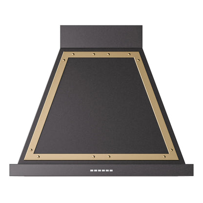 ILVE Nostalgie II Noblesse 30-Inch Canopy Wall-Mount Ducted Range Hood, 600 CFM, Glossy Black with Brass Trim, UANB30BKG