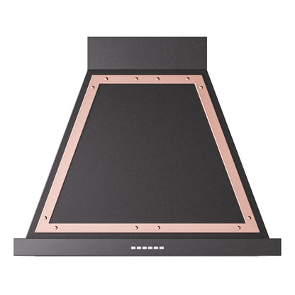 ILVE Nostalgie II Noblesse 30-Inch Canopy Wall-Mount Ducted Range Hood, 600 CFM, Glossy Black with Copper Trim, UANB30BKP