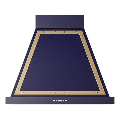 ILVE Nostalgie II Noblesse 30-Inch Canopy Wall-Mount Ducted Range Hood, 600 CFM, Midnight Blue with Brass Trim, UANB30MBG