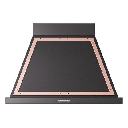 ILVE Nostalgie II Noblesse 36-Inch Canopy Wall-Mount Ducted Range Hood, 600 CFM, Glossy Black with Copper Trim, UANB36BKP