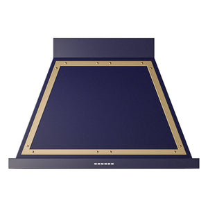 ILVE Nostalgie II Noblesse 36-Inch Canopy Wall-Mount Ducted Range Hood, 600 CFM, Midnight Blue with Brass Trim, UANB36MBG