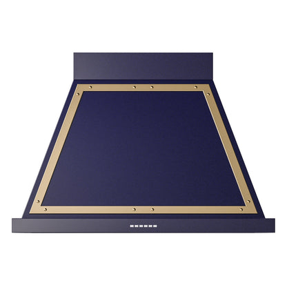 ILVE Nostalgie II Noblesse 36-Inch Canopy Wall-Mount Ducted Range Hood, 600 CFM, Midnight Blue with Brass Trim, UANB36MBG