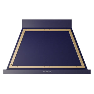 ILVE Nostalgie II Noblesse 40-Inch Canopy Wall-Mount Ducted Range Hood, 600 CFM, Midnight Blue with Brass Trim, UANB40MBG