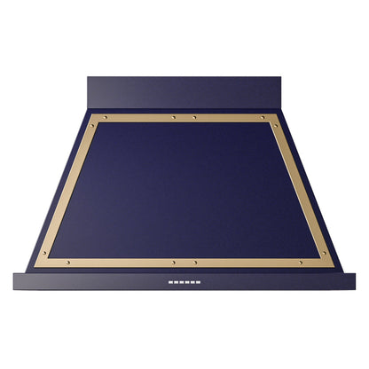 ILVE Nostalgie II Noblesse 40-Inch Canopy Wall-Mount Ducted Range Hood, 600 CFM, Midnight Blue with Brass Trim, UANB40MBG