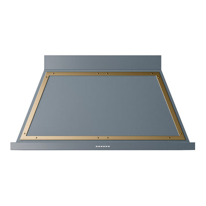 ILVE Nostalgie II Noblesse 48-Inch Canopy Wall-Mount Ducted Range Hood, 600 CFM, Blue Grey with Brass Trim, UANB48BGG