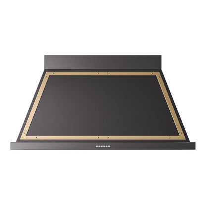 ILVE Nostalgie II Noblesse 48-Inch Canopy Wall-Mount Ducted Range Hood, 600 CFM, Glossy Black with Brass Trim, UANB48BKG