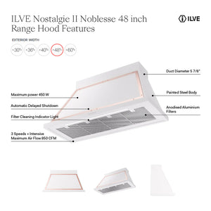 ILVE Nostalgie II Noblesse 48-Inch Canopy Wall-Mount Ducted Range Hood, 600 CFM, Glossy Black with Copper Trim, UANB48BKP