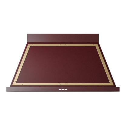 ILVE Nostalgie II Noblesse 48-Inch Canopy Wall-Mount Ducted Range Hood, 600 CFM, Burgundy with Brass Trim, UANB48BUG