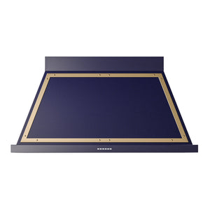 ILVE Nostalgie II Noblesse 48-Inch Canopy Wall-Mount Ducted Range Hood, 600 CFM, Midnight Blue with Brass Trim, UANB48MBG